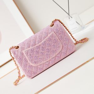 24b medium flap bag 25cm pink lambskin silver purple diamond