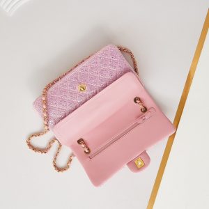 24b medium flap bag 25cm pink lambskin silver purple diamond