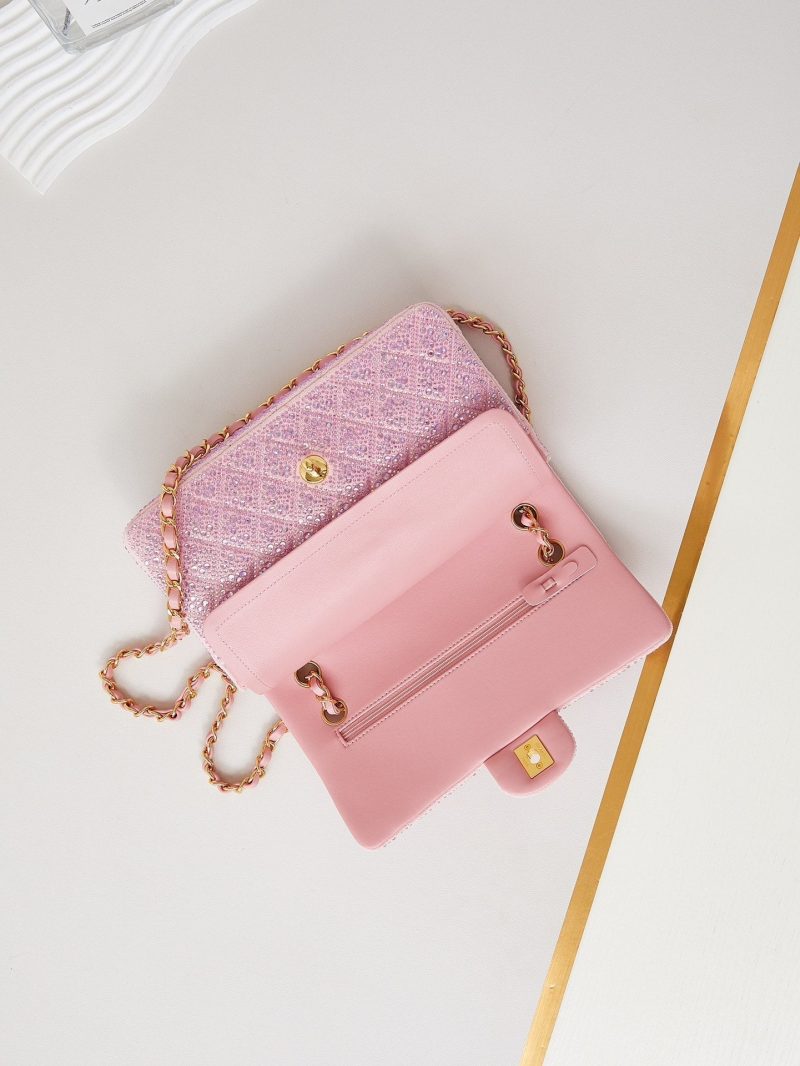 24b medium flap bag 25cm pink lambskin silver purple diamond