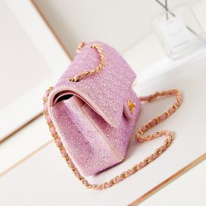 24b medium flap bag 25cm pink lambskin silver purple diamond