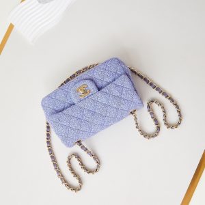 24p small flap bag 20cm purple blue tweed gold hardware