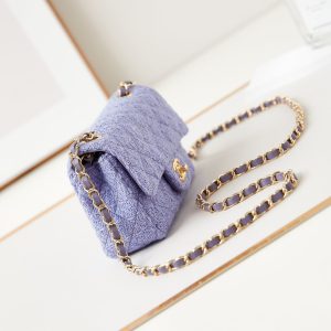 24p small flap bag 20cm purple blue tweed gold hardware