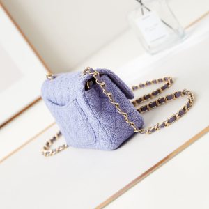 24p small flap bag 20cm purple blue tweed gold hardware