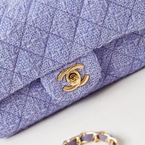 24p small flap bag 20cm purple blue tweed gold hardware