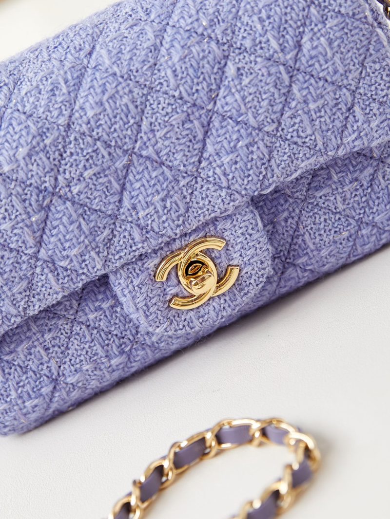24p small flap bag 20cm purple blue tweed gold hardware