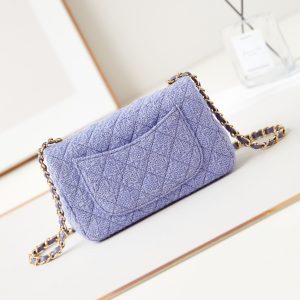 24p small flap bag 20cm purple blue tweed gold hardware