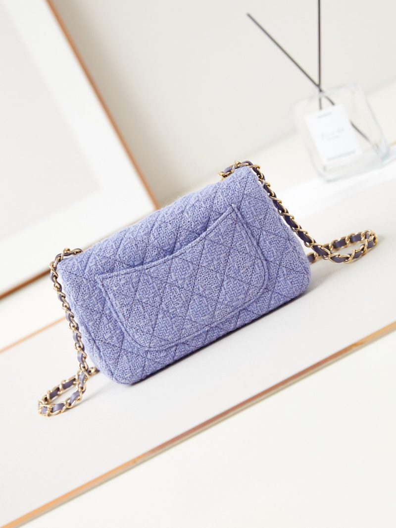 24p small flap bag 20cm purple blue tweed gold hardware