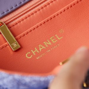 24p small flap bag 20cm purple blue tweed gold hardware