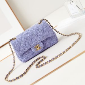 24p small flap bag 20cm purple blue tweed gold hardware