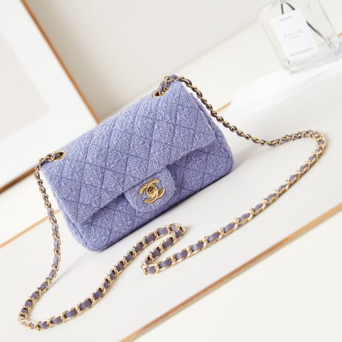 24p small flap bag 20cm purple blue tweed gold hardware