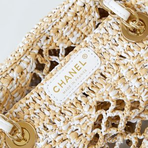 cc coco beach bag 32cm beige raffia white leather