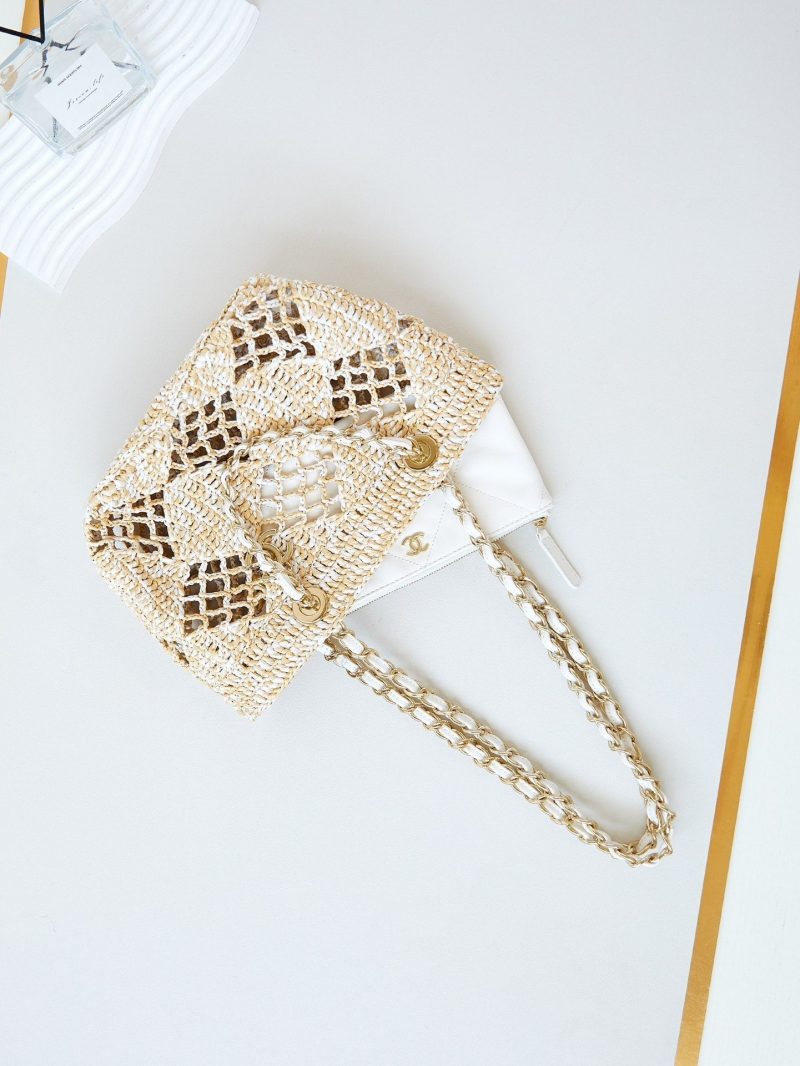 cc coco beach bag 32cm beige raffia white leather