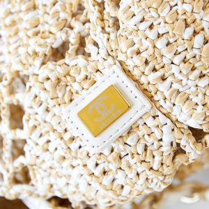 cc coco beach bag 32cm beige raffia white leather