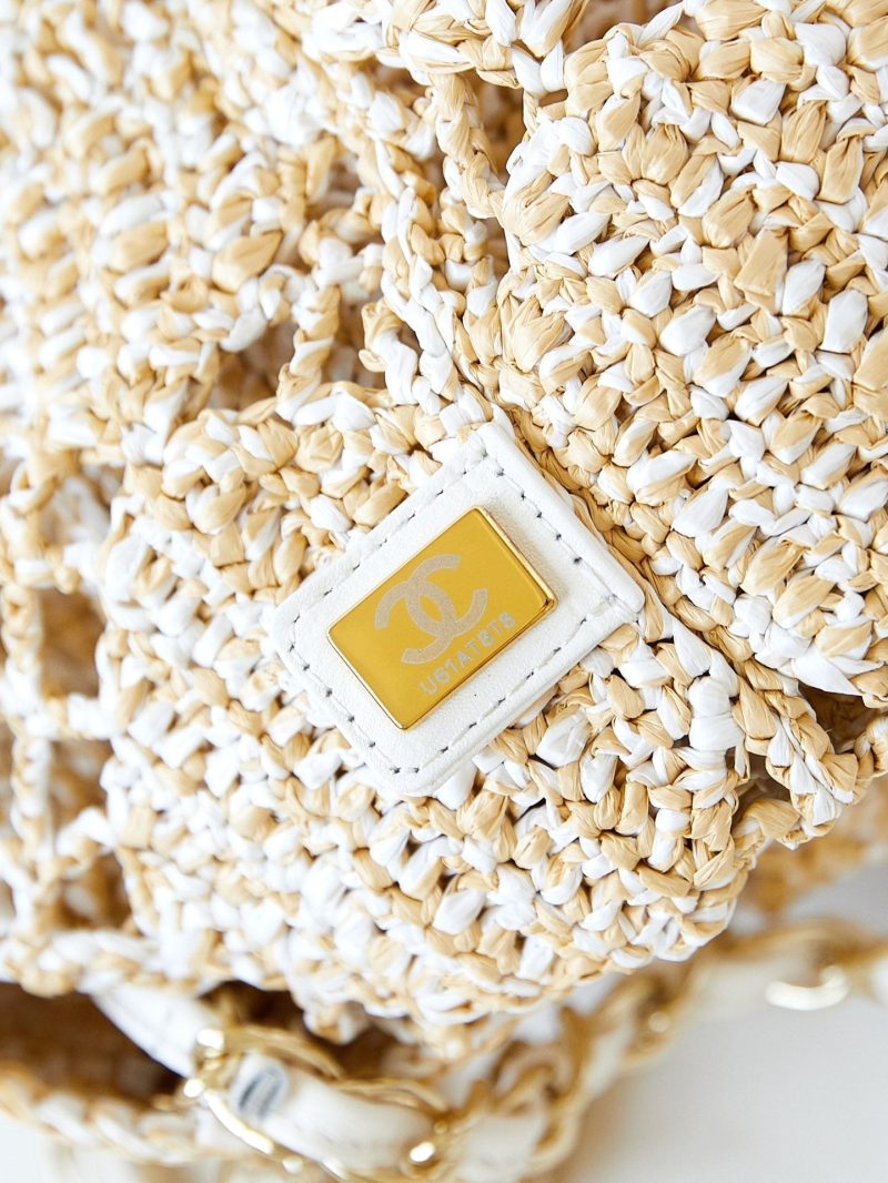 cc coco beach bag 32cm beige raffia white leather