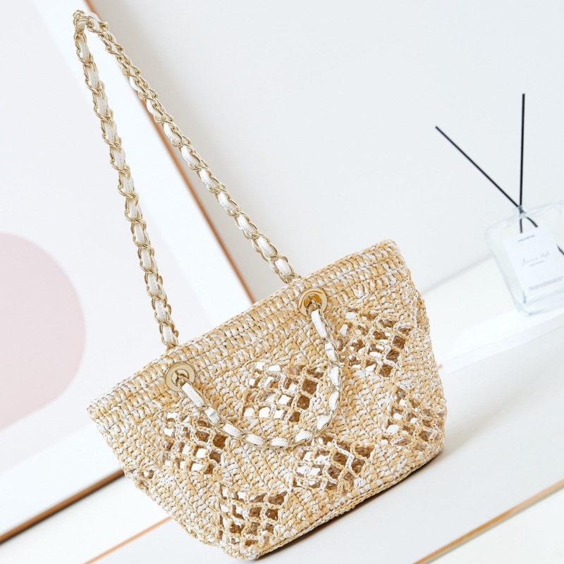 cc coco beach bag 32cm beige raffia white leather