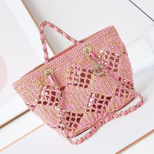 cc coco beach bag 32cm pink raffia