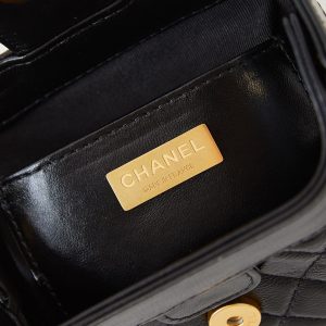 CC 24A Mini Top Handle 13cm Black Wax Leather Gold Hardware 238455