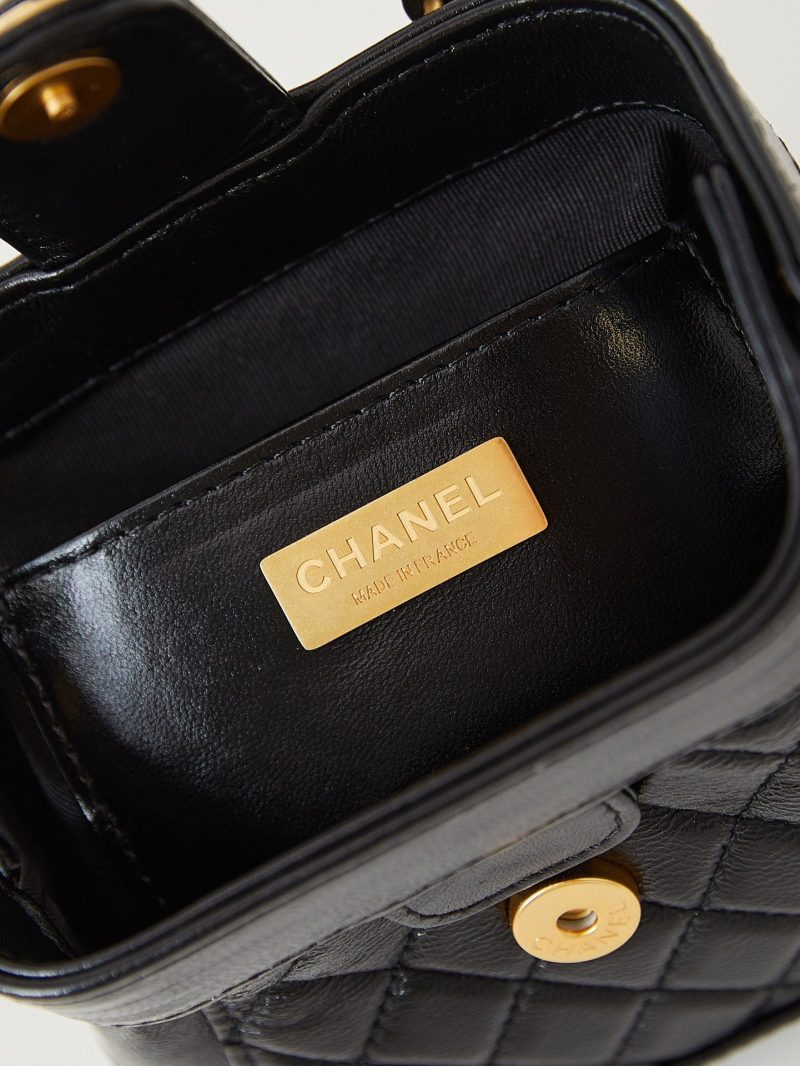 CC 24A Mini Top Handle 13cm Black Wax Leather Gold Hardware 238455