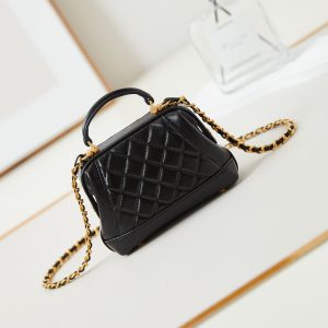 CC 24A Mini Top Handle 13cm Black Wax Leather Gold Hardware 238455