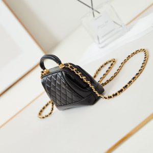 CC 24A Mini Top Handle 13cm Black Wax Leather Gold Hardware 238455