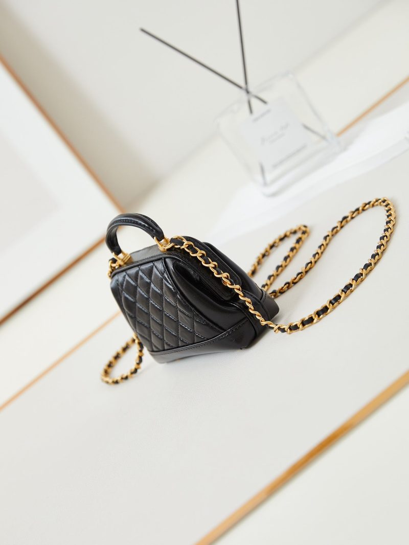 CC 24A Mini Top Handle 13cm Black Wax Leather Gold Hardware 238455