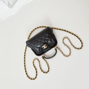 CC 24A Mini Top Handle 13cm Black Wax Leather Gold Hardware 238455