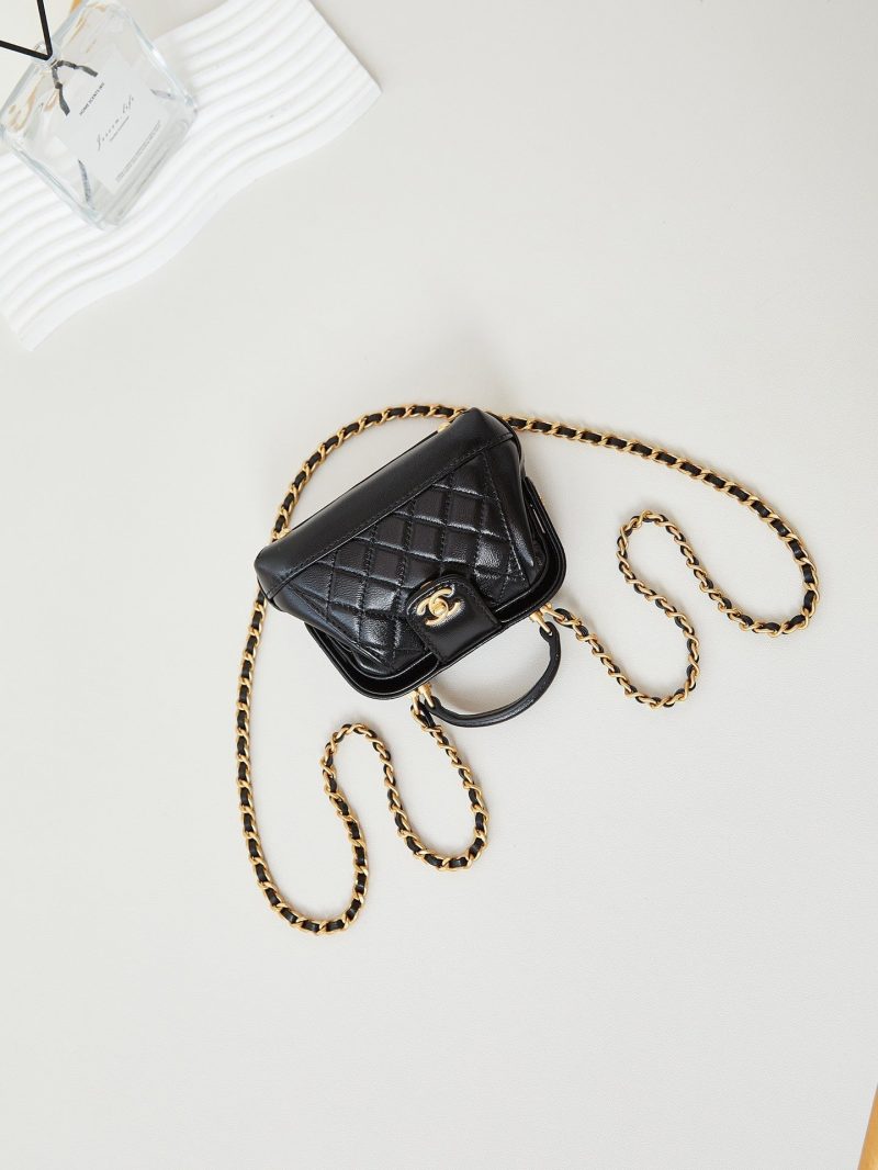 CC 24A Mini Top Handle 13cm Black Wax Leather Gold Hardware 238455