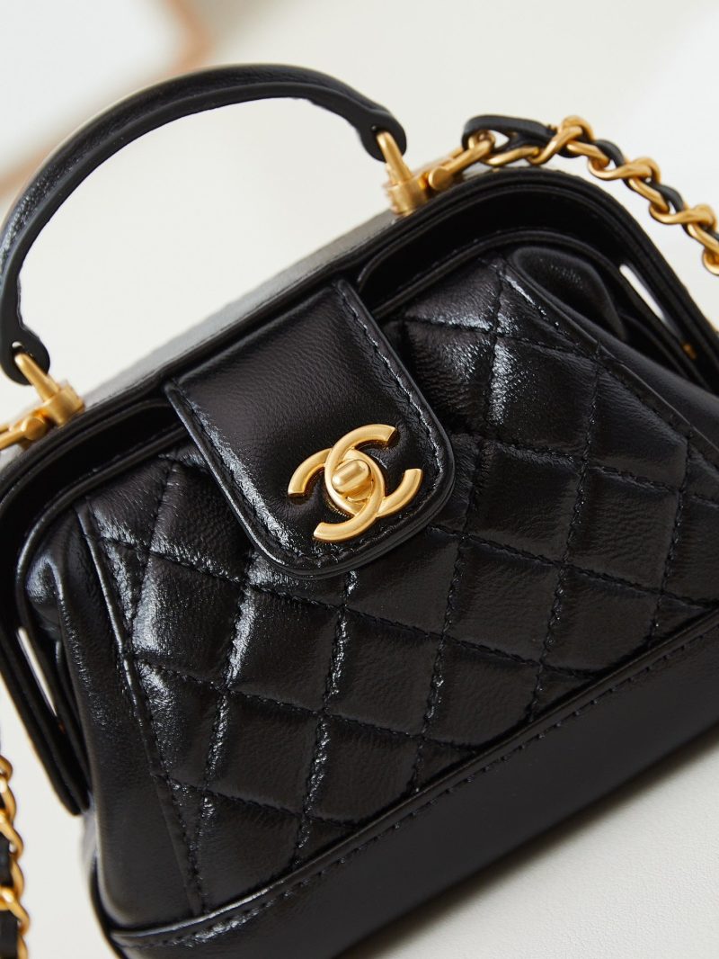 CC 24A Mini Top Handle 13cm Black Wax Leather Gold Hardware 238455