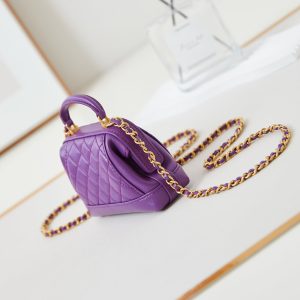 CC 24A Mini Top Handle 13cm Purple Wax Leather Gold Hardware 238457