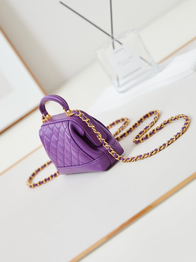 CC 24A Mini Top Handle 13cm Purple Wax Leather Gold Hardware 238457