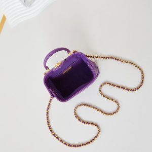 CC 24A Mini Top Handle 13cm Purple Wax Leather Gold Hardware 238457