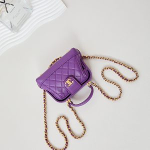 CC 24A Mini Top Handle 13cm Purple Wax Leather Gold Hardware 238457