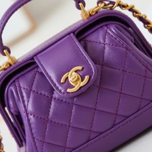 CC 24A Mini Top Handle 13cm Purple Wax Leather Gold Hardware 238457