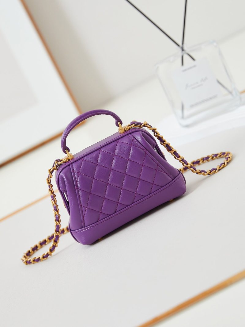 CC 24A Mini Top Handle 13cm Purple Wax Leather Gold Hardware 238457