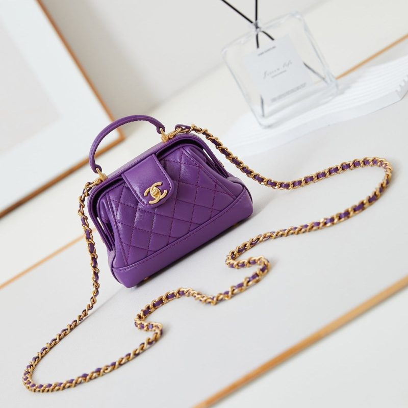 CC 24A Mini Top Handle 13cm Purple Wax Leather Gold Hardware 238457