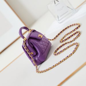 CC 24A Mini Top Handle 13cm Purple Wax Leather Gold Hardware 238457