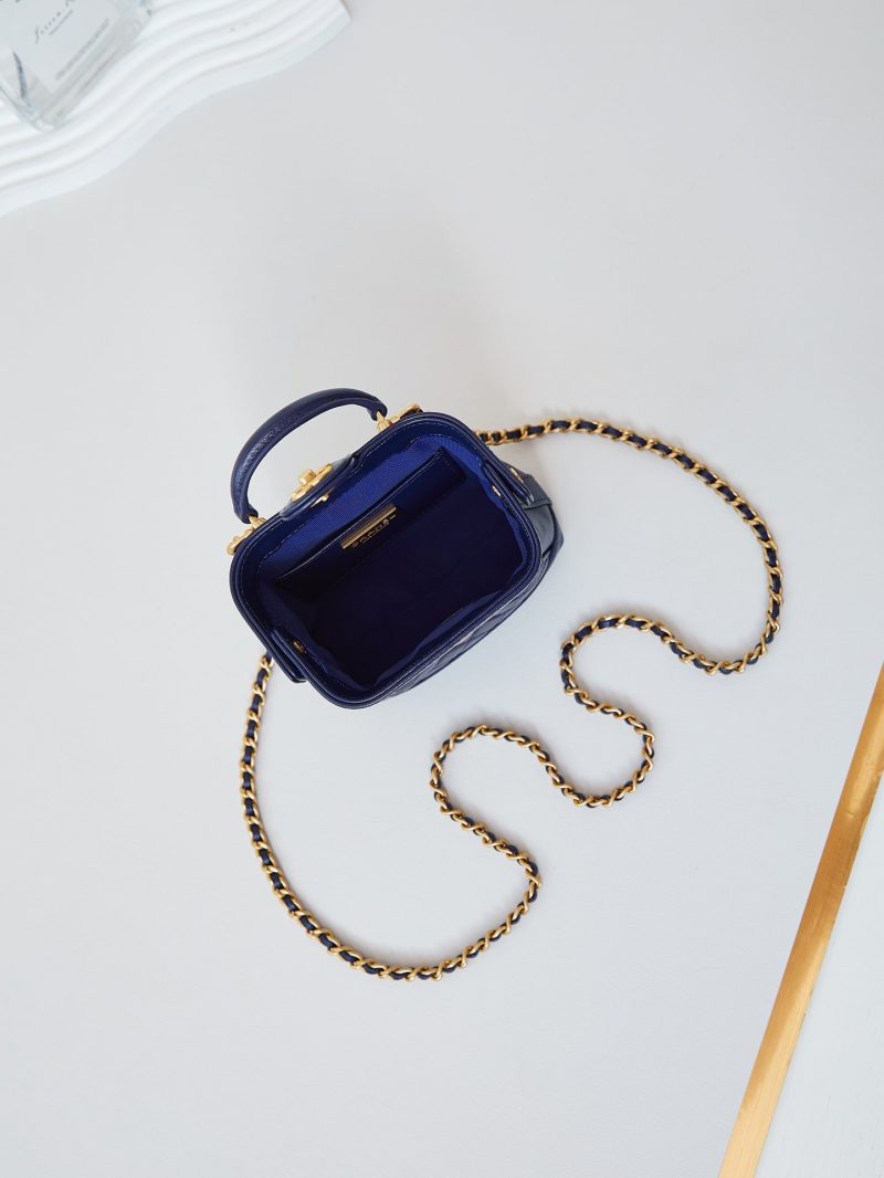 CC 24A Mini Top Handle 13cm Night Blue Wax Leather Gold Hardware 238459