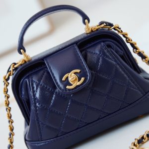 CC 24A Mini Top Handle 13cm Night Blue Wax Leather Gold Hardware 238459