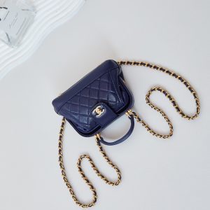 CC 24A Mini Top Handle 13cm Night Blue Wax Leather Gold Hardware 238459