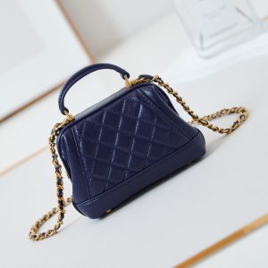 CC 24A Mini Top Handle 13cm Night Blue Wax Leather Gold Hardware 238459