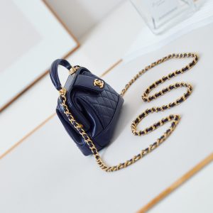 CC 24A Mini Top Handle 13cm Night Blue Wax Leather Gold Hardware 238459