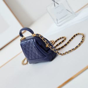 CC 24A Mini Top Handle 13cm Night Blue Wax Leather Gold Hardware 238459