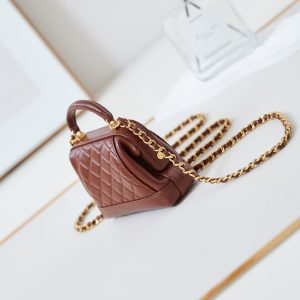 20240810_i1723219910_1770_3_jpg CC 24A Mini Top Handle 13cm Brown Wax Leather Gold Hardware 238463