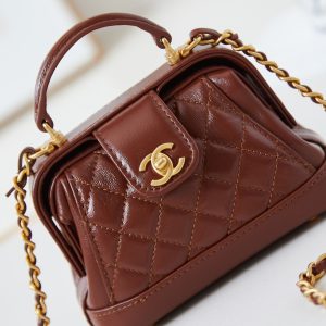 20240810_i1723219910_2492_1_jpg CC 24A Mini Top Handle 13cm Brown Wax Leather Gold Hardware 238463