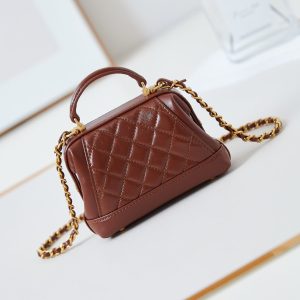 20240810_i1723219910_4320_4_jpg CC 24A Mini Top Handle 13cm Brown Wax Leather Gold Hardware 238463
