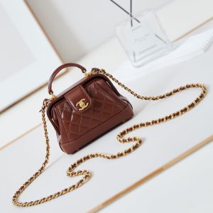 20240810_i1723219910_4487_0_jpg CC 24A Mini Top Handle 13cm Brown Wax Leather Gold Hardware 238463