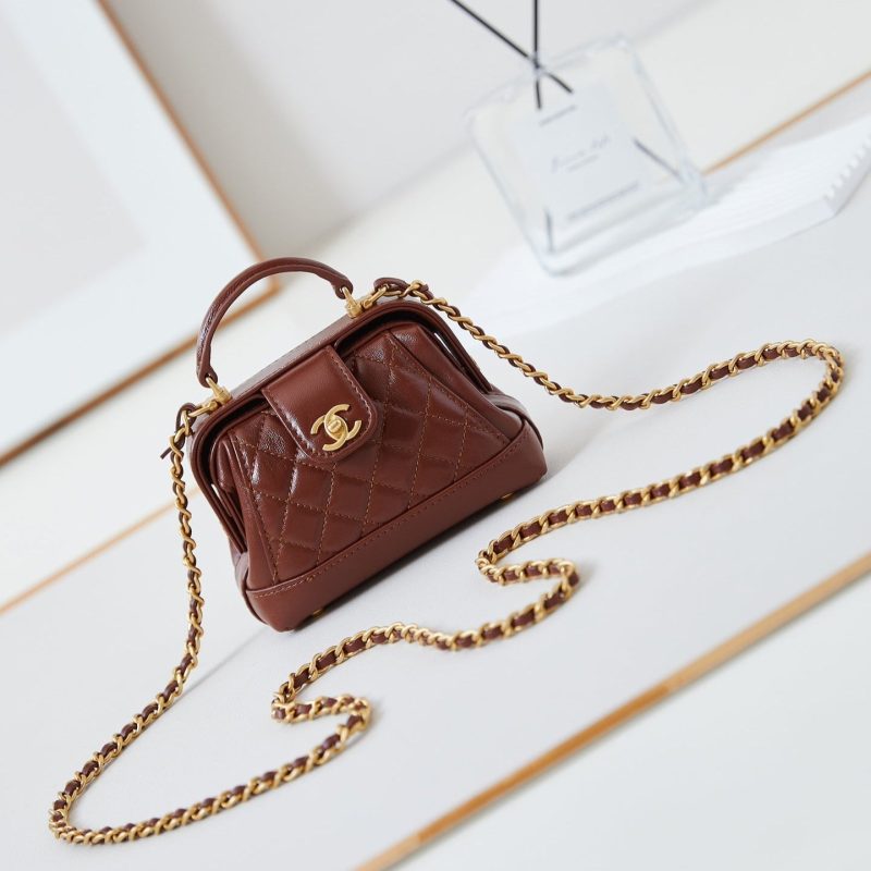 20240810_i1723219910_4487_0_jpg CC 24A Mini Top Handle 13cm Brown Wax Leather Gold Hardware 238463
