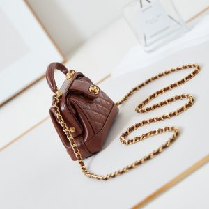 20240810_i1723219910_6687_2_jpg CC 24A Mini Top Handle 13cm Brown Wax Leather Gold Hardware 238463