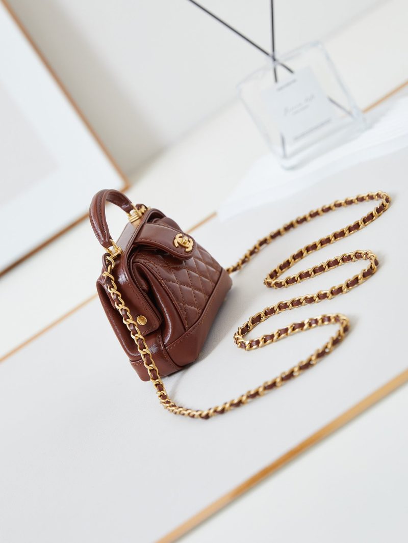 20240810_i1723219910_6687_2_jpg CC 24A Mini Top Handle 13cm Brown Wax Leather Gold Hardware 238463
