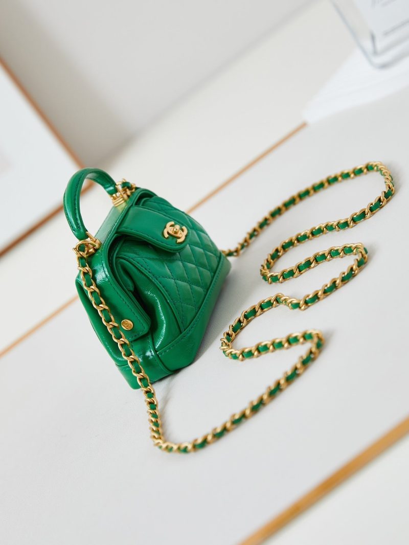 20240810_i1723219950_279_2_jpg CC 24A Mini Top Handle 13cm Green Wax Leather Gold Hardware 238465